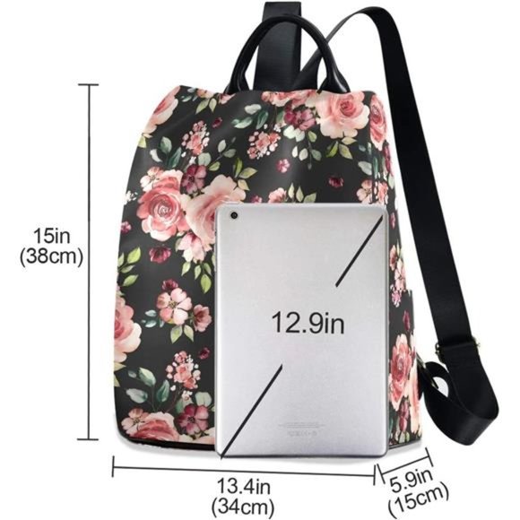 Rose Flowers Floral Black Backpack Purse for Women main image 4